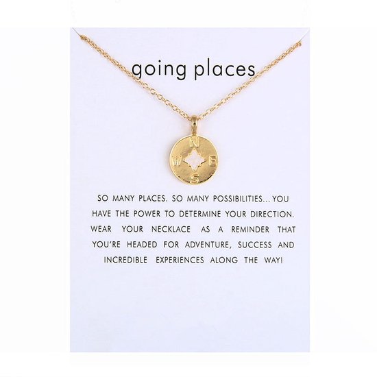 Bixorp Luck Dames Ketting met Gouden Kompas - "Going Places" - 45/50cm - Cadeau voor Vrouw - Goudkleurig