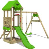FATMOOSE speeltoestel klimtoestel FriendlyFrenzy Fun XXL met schommel & appelgroene glijbaan, outdoor speeltoestel voor kinderen met zandbak, ladder voor de tuin