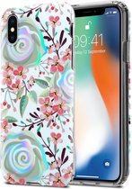 Cadorabo Hoesje geschikt voor Apple iPhone X / XS in PERZIK BLOESEMS - Beschermhoes gemaakt van TPU siliconen Case Cover met bloemenmotief