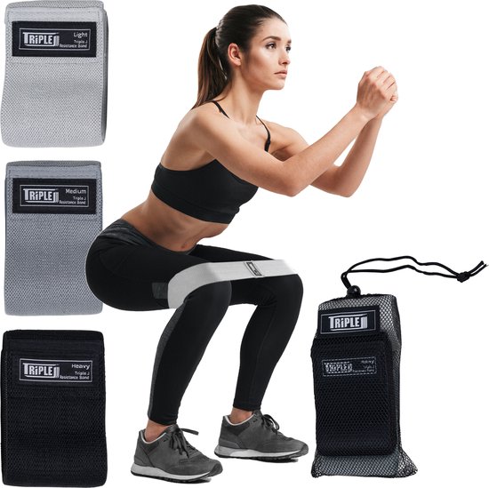 Triple J® Weerstandsbanden - Resistance Band - Fitness Elastiek - Inclusief Draagtas - 3 stuks