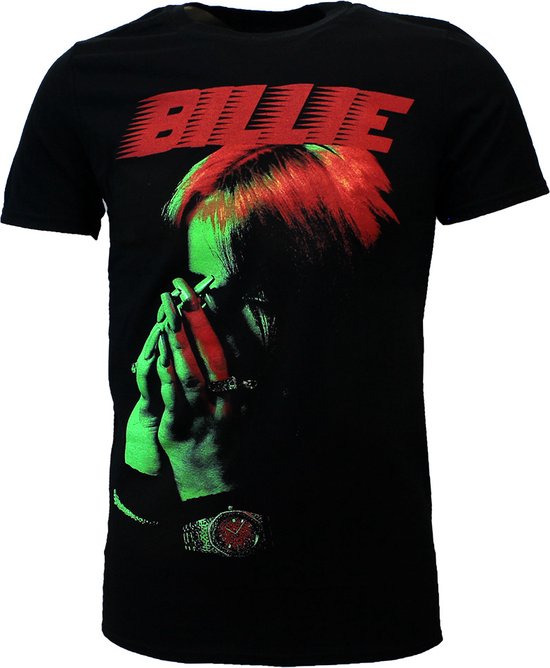 Billie Eilish Hands Face Neon T-Shirt Zwart - Officiële Merchandise
