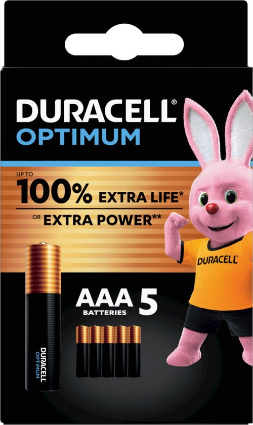 Duracell Optimum AAA Alkaline Batterijen, 1,5 V LR03 MN2400 - 5 stuks