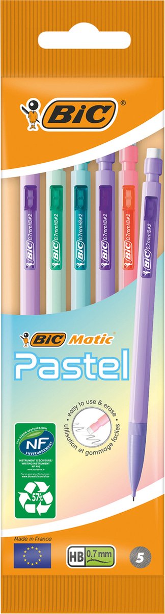 BicMatic vulpotlood Pastel, blister van 5 stuks