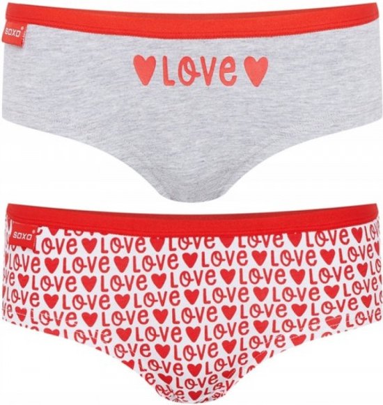 Valentine - Cadeau - Slip Femme - Love - Grijs/ Rouge - Taille L