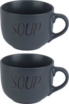 Cosy & Trendy Tasses à soupe - 2x pièces - gris foncé - 11 cm - 510 ml - bol à soupe