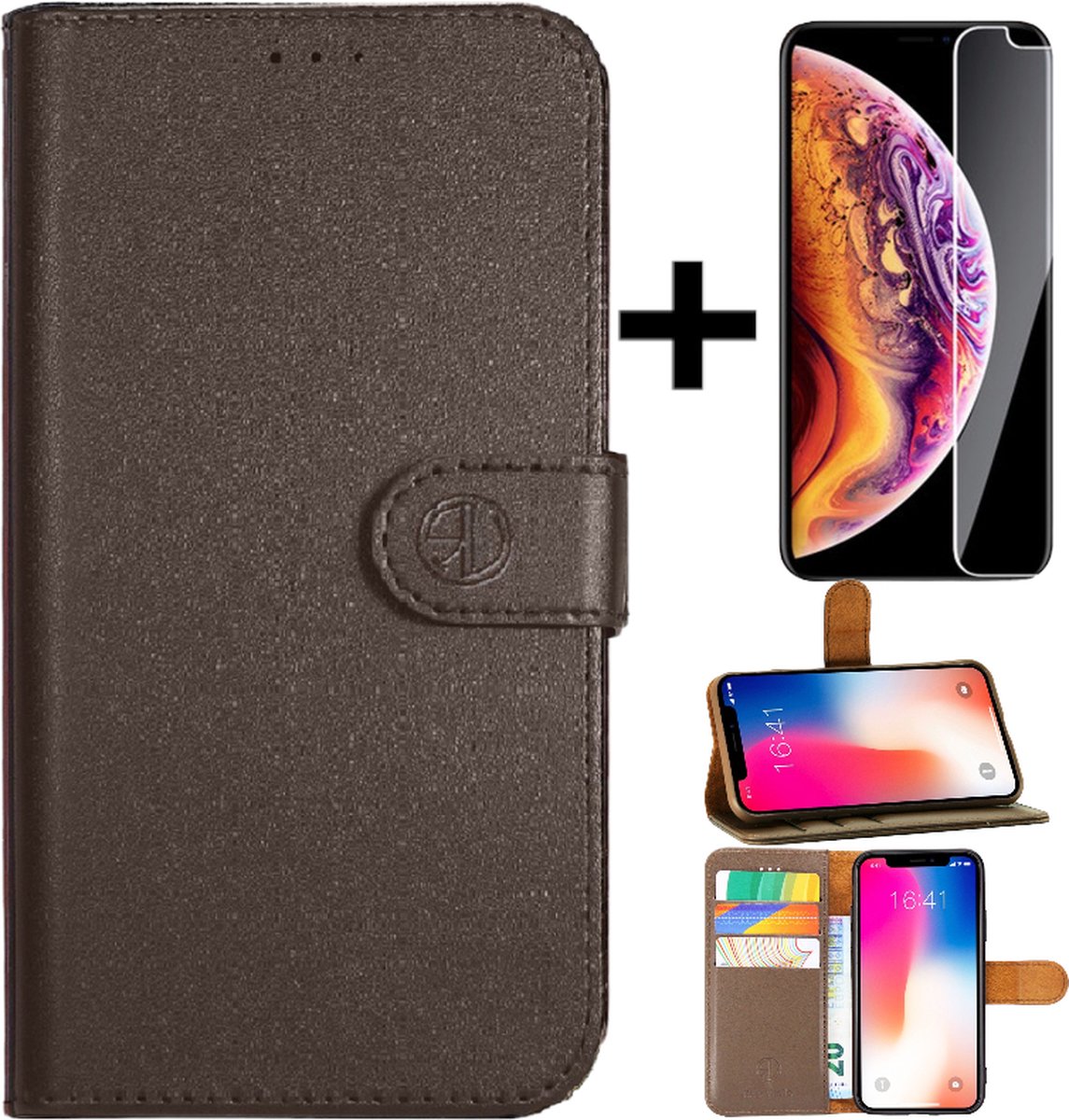 Apple iPhone XS MAX Rico Vitello RV Super Wallet case + gratis screen protector/ book case/hoesje met pasjeshouder hoge kwaliteit- Bruin