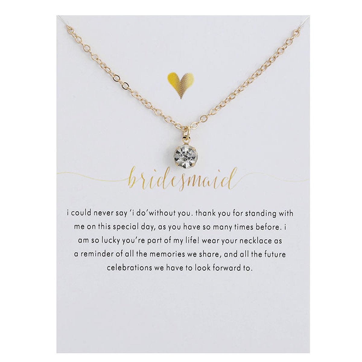 Bixorp Luck Gouden Dames Ketting met Zirkonia Kristal - "Bridesmaid" - 45/50cm - Cadeau voor Vrouw - Goudkleurig