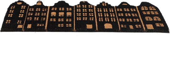 Relaxdays deurmat kokos, smal, 75 x 25 cm, antislip aan onderkant, pvc, voor binnen en buiten, balkon, hal, bruin