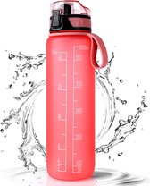 Bouteille d'eau Fretree Sports - Pink - Bouteille d'eau design étanche 1L - Bouteille en plastique Tritan sans BPA pour enfants et adultes - sports, randonnée, gym, outdoor, cyclisme, école et bureau