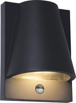 Olucia Luana - Moderne Buiten wandlamp met bewegingssensor - Aluminium - Zwart