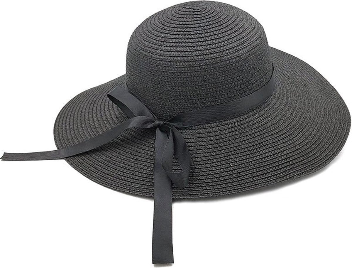 RAMBUX® - Zonnehoed Dames - Zwart - Rieten Strandhoed - Strohoed UV Werend - Hoed Verstelbaar & Vouwbaar - 55-58 cm