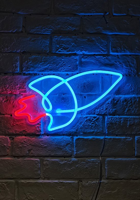 OHNO Neon Verlichting Space Rocket - Neon Lamp - Wandlamp - Decoratie - Led - Verlichting - Lamp - Nachtlampje - Mancave - Neon Party - Wandecoratie woonkamer - Wandlamp binnen - Lampen - Neon - Led Verlichting - Rood, Blauw