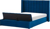 NOYERS - Bed met opbergruimte - Blauw - 160 x 200 cm - Fluweel
