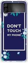 Telefoon Hoesje Geschikt voor Samsung Galaxy Z Flip 4 Leuk TPU Back Case Flowers Blue Don't Touch My Phone