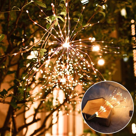 led-vuurwerk lichtslinger-werkt op zonne-energie -200LED lichtjes- warm wit licht