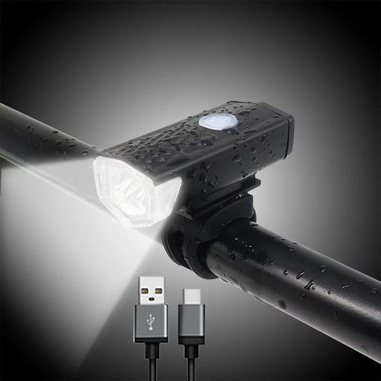 Waterdichte oplaadbare fietslamp - voorlicht- 400 lumen - Superfelle fietsverlichting met USB-kabel - Zwart - koplamp - voorlamp fiets - Merkloos
