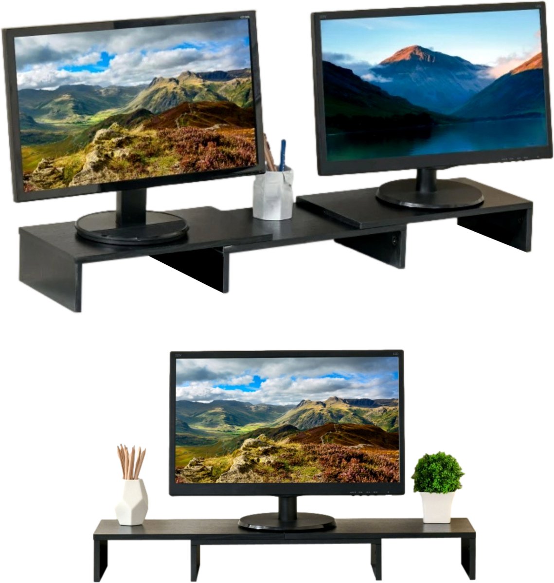 Monitor Verhoger - Monitor standaard - Monitorstandaard - 1 of 2 montors - Verstelbaar - Zwart