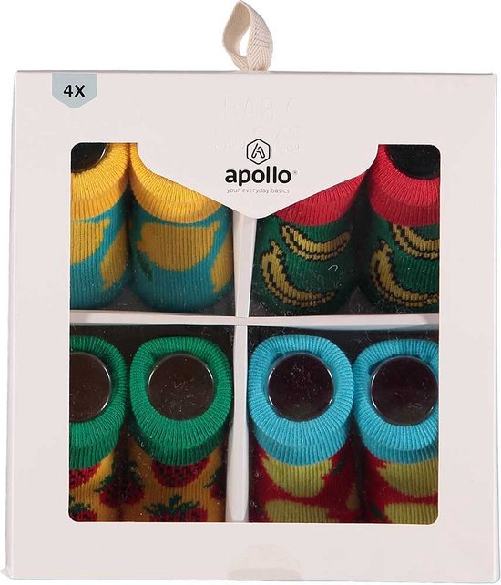 Apollo - Baby Sokken - Giftbox Fruit - Multi Color - 0/6 Maanden - Kraam cadeau - Baby cadeau meisjes - Baby cadeau jongens