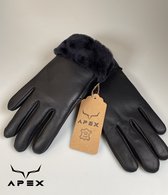 Apex Gloves - Dames Leren Handschoenen - Hoge kwaliteit %100 Schapenleer - Zwart- Winter - Extra warm - Maat S