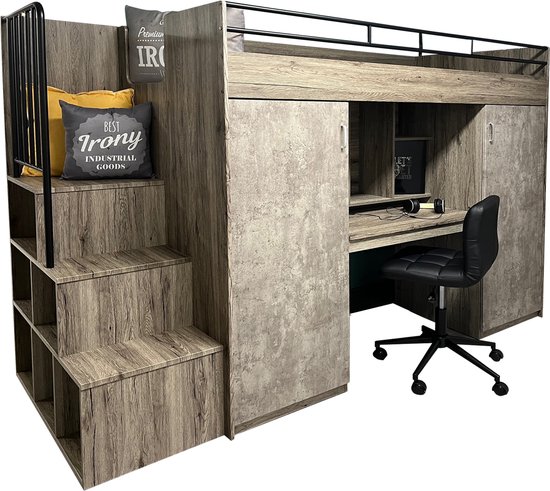 Lit mezzanine d'étude avec placard et bureau | bol.com