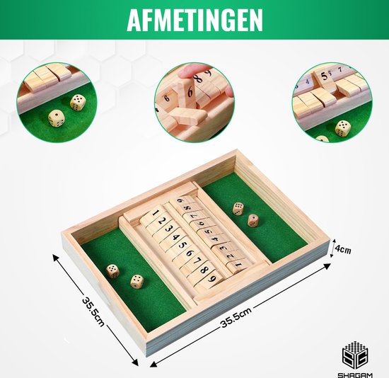 Shut The Box - 2 Spelers - Groen - Dobbelspel - Drankspel - Rekenspel van Playfield. — afbeelding 2