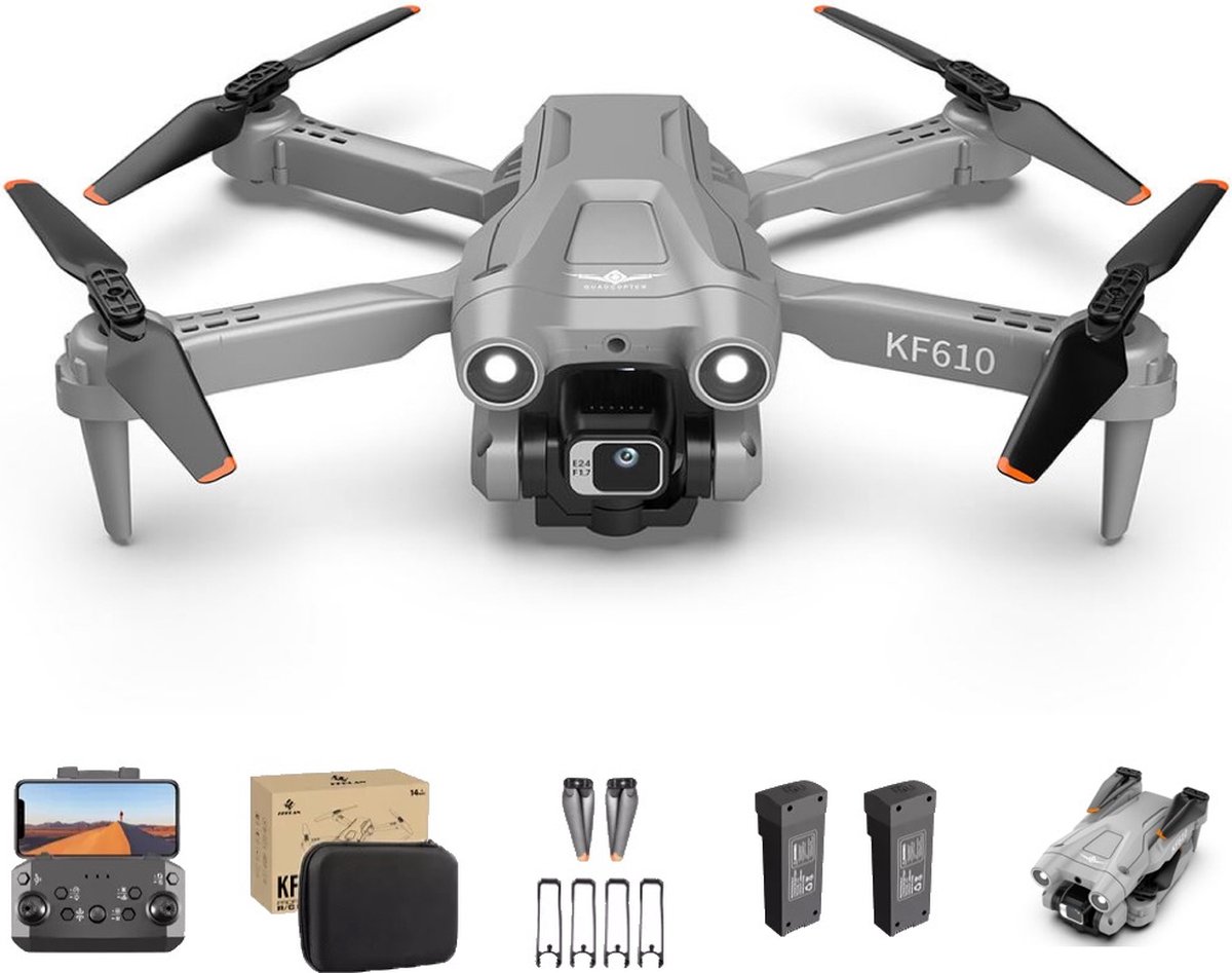 KF610 Grijs - Quad Drone met HD Dual Camera´s - Gratis Extra Accu - Drones - Automatische Obstakel Ontwijking - Optische Flow Positionering voor nog Betere Stabiliteit - Gratis Opbergkoffer - Quadcopter