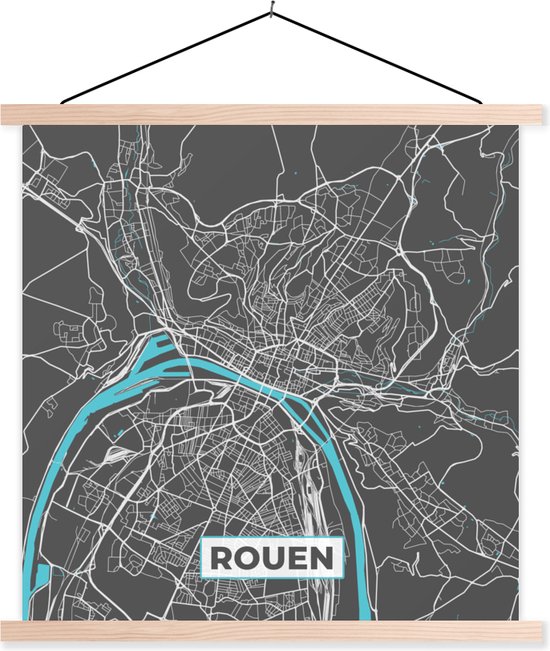 Porte-affiche avec Poster - Affiche scolaire - France - Carte - Rouen - Plan - Plan de la ville - 60x60 cm - Lattes vierges - Carte