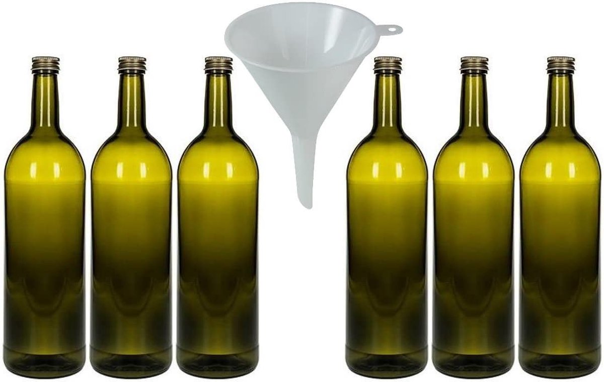mikken 6 x glazen fles 1 liter antiek, groene fles met schroefdop incl