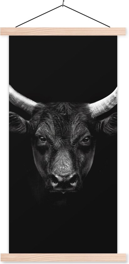 Porte-affiche avec affiche - Affiche scolaire - Animaux - Taureau - Zwart - Wit - Portrait - 60x120 cm - Lattes vierges