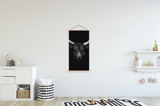 Porte-affiche avec affiche - Affiche scolaire - Animaux - Taureau - Zwart - Wit - Portrait - 60x120 cm - Lattes vierges