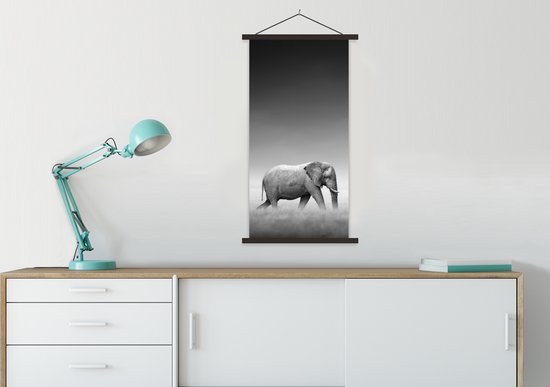 Porte-affiche avec affiche - Affiche scolaire - Éléphant - Animaux - Paysage - Zwart et blanc - zèbre - 60x120 cm - Lattes noires
