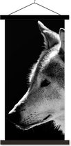 Posterhanger incl. Poster 60x120 cm - Schoolplaat - Wilde dieren - Wolf - Zwart - Wit - Textielposter - Zwarte latten