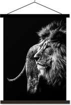 Support pour affiches avec affiche 60x80 cm - Affiche scolaire - Animaux - Sauvage - Lion - Zwart - Wit - Affiche textile - Lattes noires