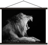Porte-affiche avec affiche - Affiche scolaire - Lion - Animaux sauvages - Herbe - Zwart - Wit - 150x113 cm - Lattes noires