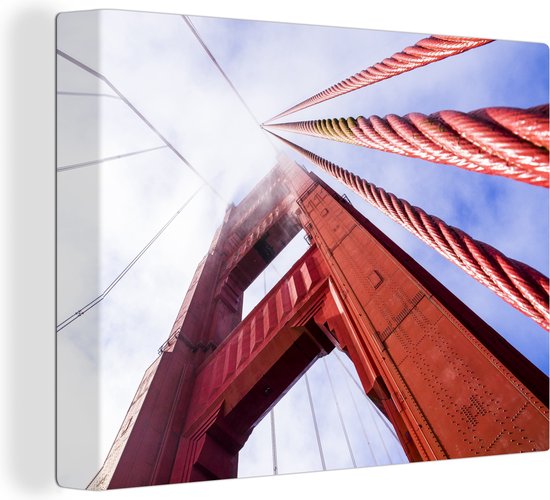 Canvas Schilderij Rode fundering van de Golden Gate Bridge in San Francisco - 160x120 cm - Wanddecoratie XXL