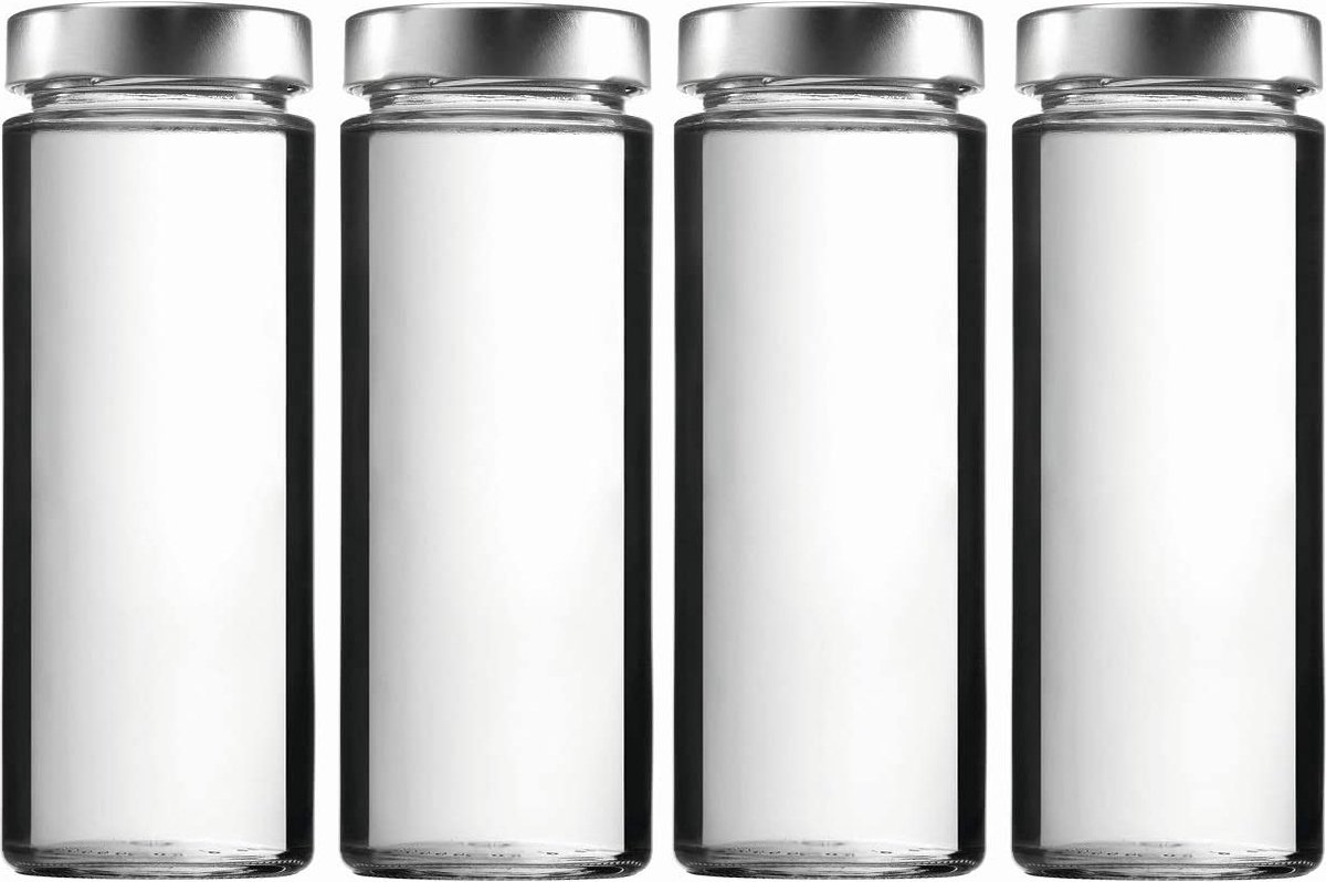 4 x wake-up pot, 1 liter, glazen fles voorraadpot met schroefsluiting, PVC-vrij, incl. Labels