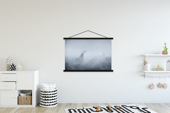 Affiche école Cerf dans la brume lattes plates noir 120x80 cm - Tirage photo sur affiche textielposter (décoration murale salon / chambre)