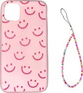 Smiley telefoonhoesje + regenboog kralen cord | iPhone 13 Pro | rainbow phone cord | phone strap