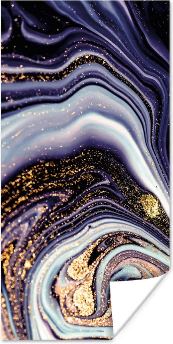 Poster Marmer - Paars - Luxe - Marmerlook - Glitter - 40x80 cm