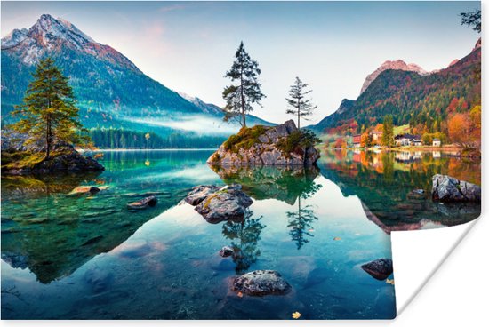 Poster Montagnes - Lac - Arbres - Nature - Water - 180x120 cm XXL