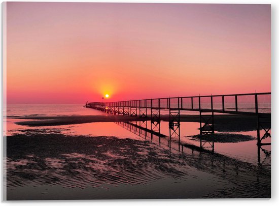 WallClassics - Acrylglas - Pier naar de Zee bij Zonsondergang - 40x30 cm Foto op Acrylglas (Wanddecoratie op Acrylaat)