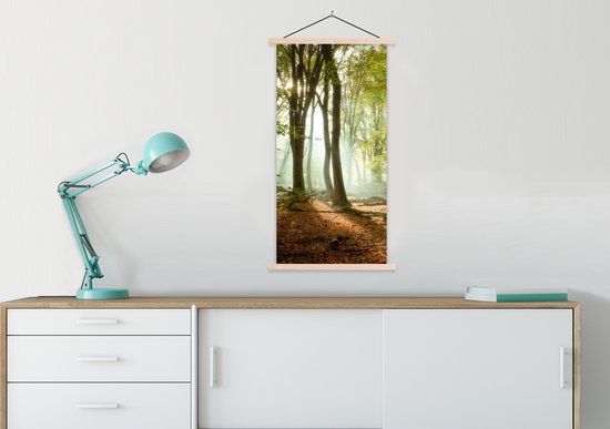 Porte-affiche avec affiche - Affiche scolaire - Forêt - Soleil - Saisons - Paysage - 60x120 cm - lattes vierges