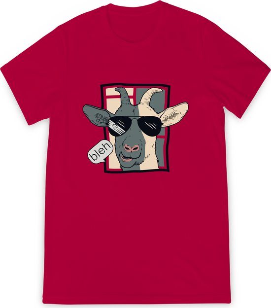 T Shirt Jongens - T Shirt Meisjes - Grappige Cartoon Geit Bleh - Rood - Maat 152