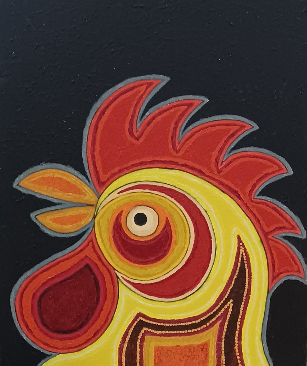 Origineel schilderij Marlies van Wezel - kippenkop 50 x 60 cm