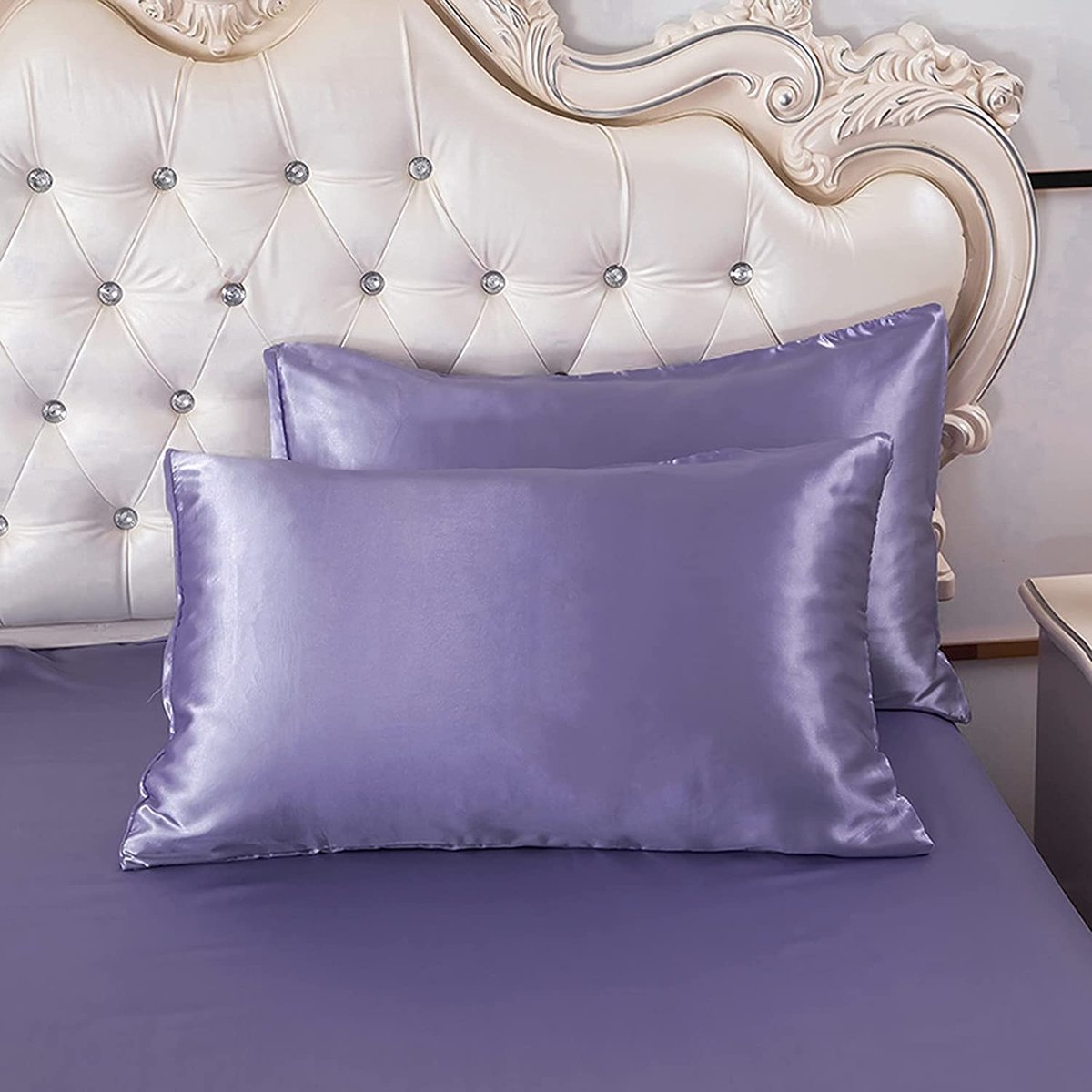 HYSENM Satijnen beddengoed 200 x 200 cm zijde luxe dekbedovertrek set microvezel dekbedovertrek + 2 kussenslopen 50 x 70 cm eenkleurig glad comfortabel elegant, violet