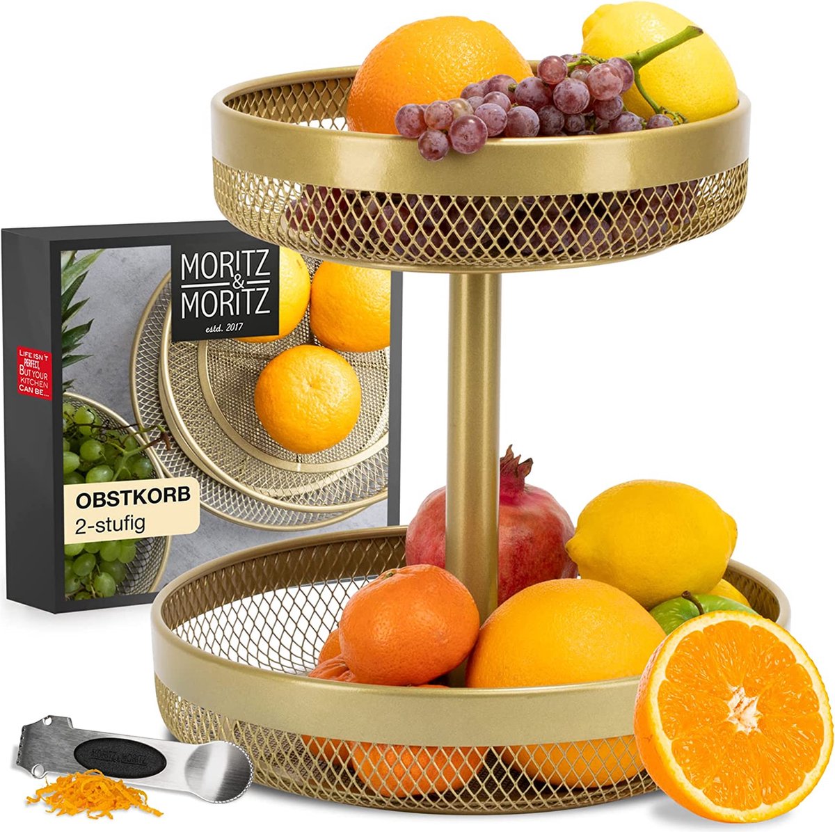 Moritz & Moritz Fruitetagère goud metaal - moderne fruitschaal goud - fruitmand goud voor het bewaren van fruit, groenten en brood
