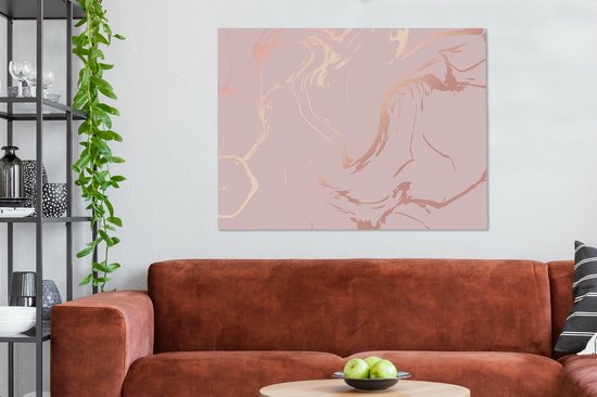 Tableau sur toile 120x90 cm - Décoration murale effet marbre - Or rose - Lignes - Décoration murale murale salon - Décoration chambre - Accessoires de décoration - Peintures sur toile