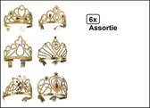 6x Tiara goud 6 assortie kids - prinses thema feest verjaardag uitdeel hoofd accesoires