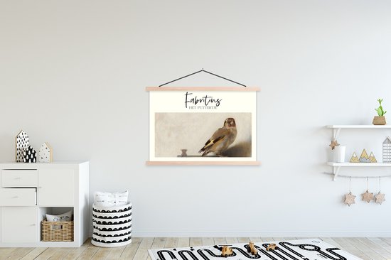 Posterhanger incl. Poster 150x100 cm - Schoolplaat - Het puttertje - Carel Fabritius - Schilderij - Textielposter - Blanke latten