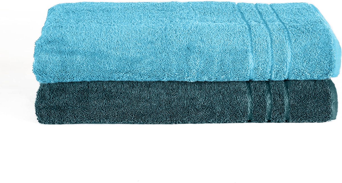Komfortec Set van 2 Handdoeken 80x200 cm, 100% Katoen, XXL Saunahanddoeken, Saunahanddoek Zacht, Grote badstof, Sneldrogend, Petroleumblauw&Turquoise